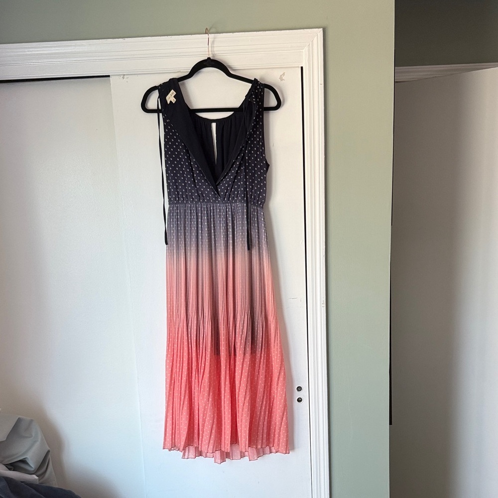 Maison Jules Navy & Coral Ombre Polka Dot Midi Dress – Women’s Size M - Picture 3 of 3